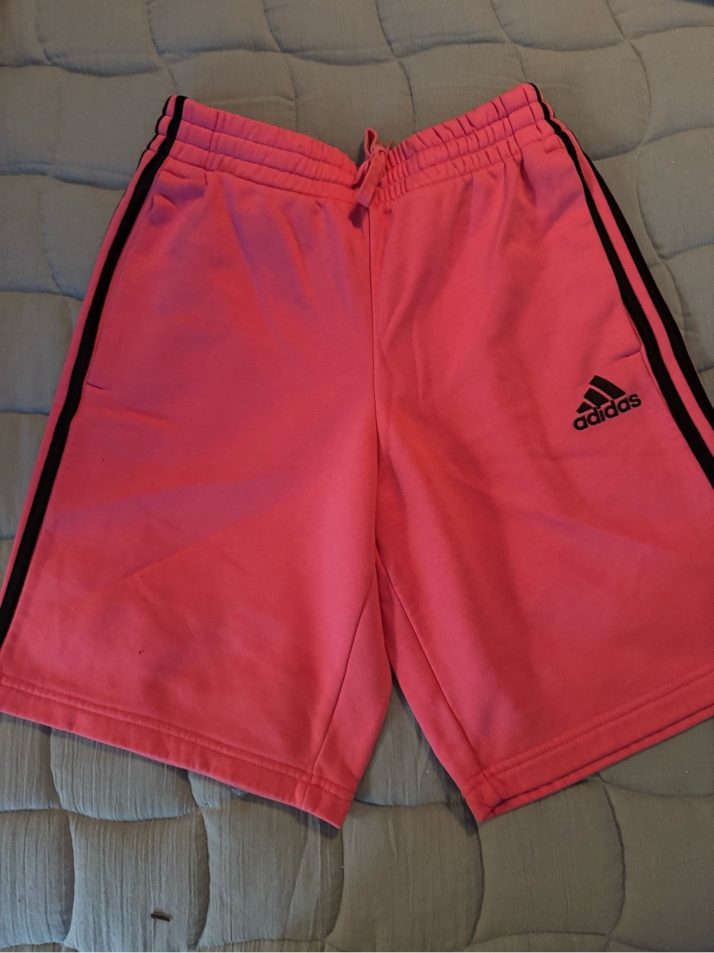 Men's Adidas Pink Athletic Shorts with Black Stripes